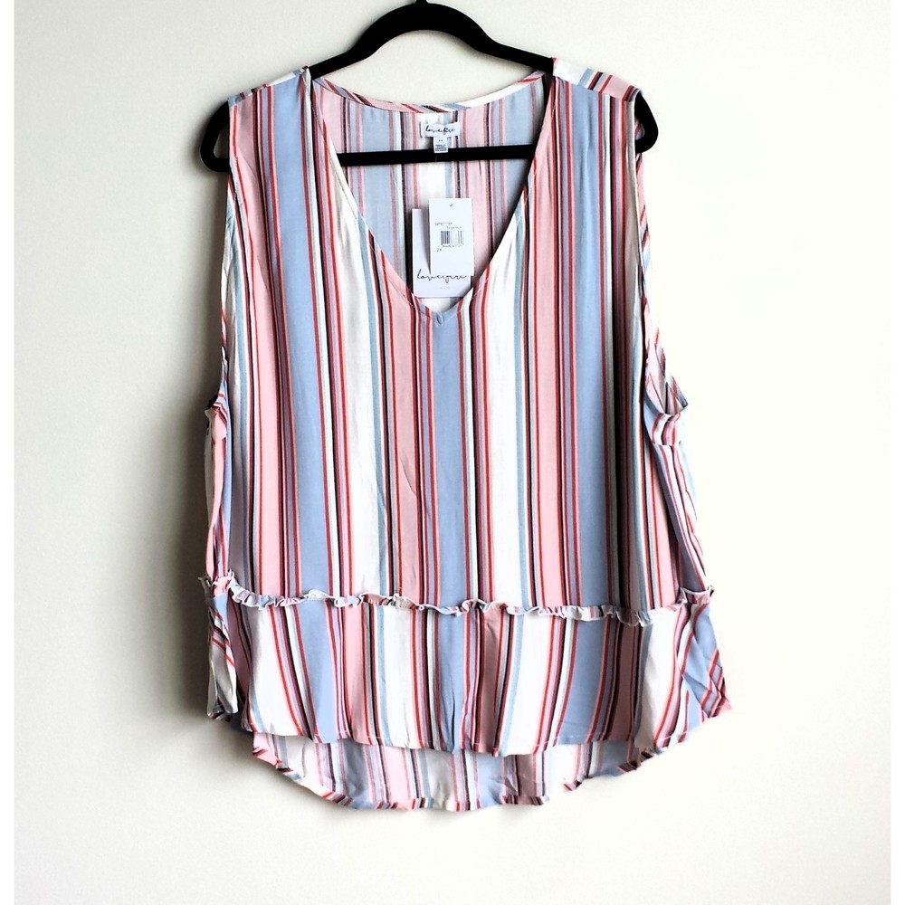 Love Fire Women Plus Size 2x Streipe Multi Peplum Sleeveless Rayon Top Blouse